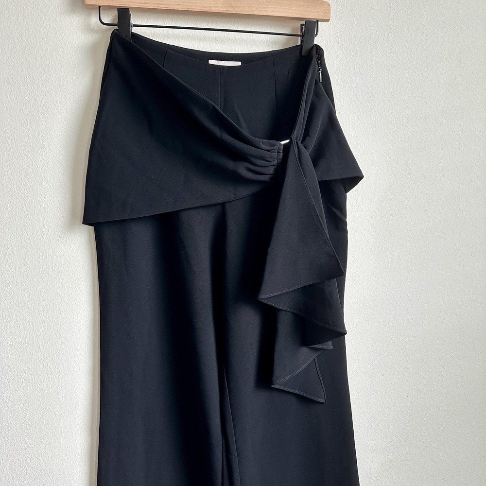 Cinq à Sept Pants Womens 2 Black Connor Wide Leg Ruffle Drape High Waist Dressy - Picture 2 of 11